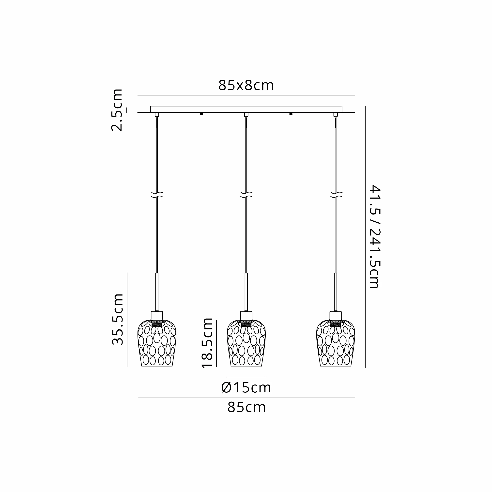 DK1314  Lori Linear Pendant, 3 Light Adjustable E27, Polished Chrome/Champagne/Clear/Smoke Ripple Wine Shades